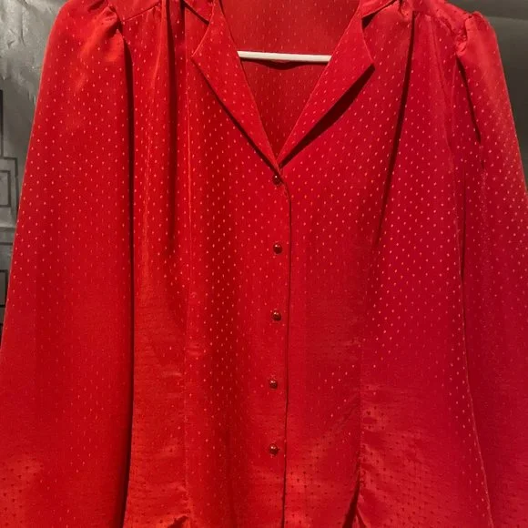 Beautiful Red 80s Jonathan Martin Button Down Secretary Blouse - Picture 1 of 4